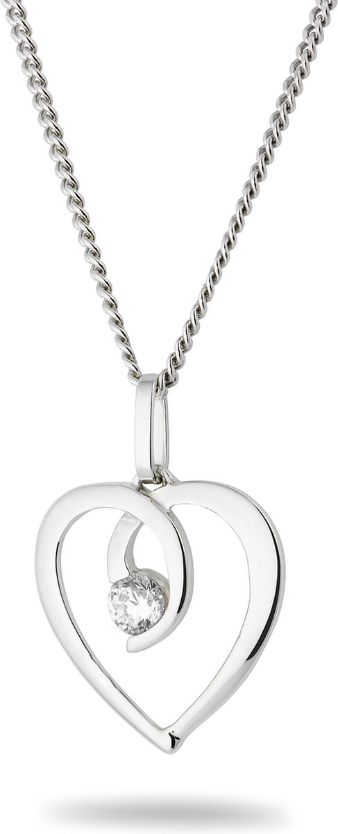 Miore Pure Collier Ketting - 9 Karaat - Zilverkleurig - Met Zirkonen - Handgemaakte Sieraden - Met Hanger - Elegante Dames Sieraden - 45 cm