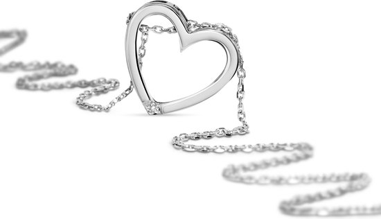 Miore - Collier Cœur en Or blanc - Femme - Or 9 Carats - Bijou hypoallergénique - Collier Pendentif Fait Main