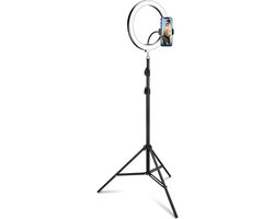 Blyx® - Selfie Ring Light - Ringlamp - Statief - Telefoon Statief - Verstelbaar Statief - Tripod - LED - Dimbaar - Tiktok Lamp - Selfie Light Voor Instagram / Youtube / Streaming / Thuiswerken - (200x26cm) - Zwart