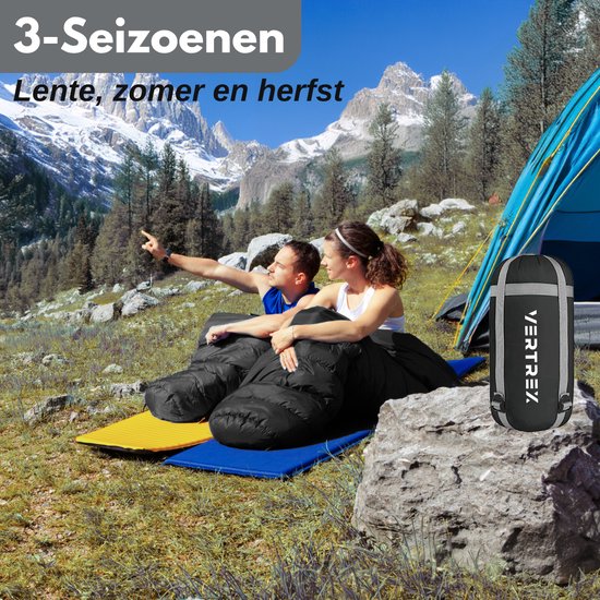 Vertrex Peak Comfort Mummy Slaapzak Extra Warm - Slaapzakken Volwassenen - Kamperen - Zwart - Noodpakket