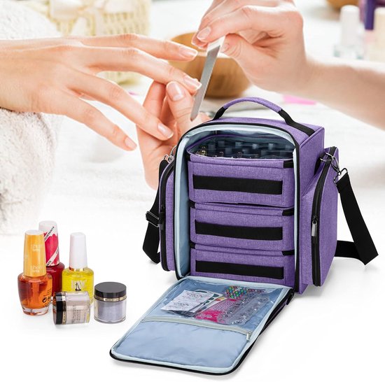Nagellack-Organizer Mit 2 Ebenen – Hält 30 Flaschen (15 Ml), Verstellbare Fächer & Reisegriff, Grau, Aus Nylon