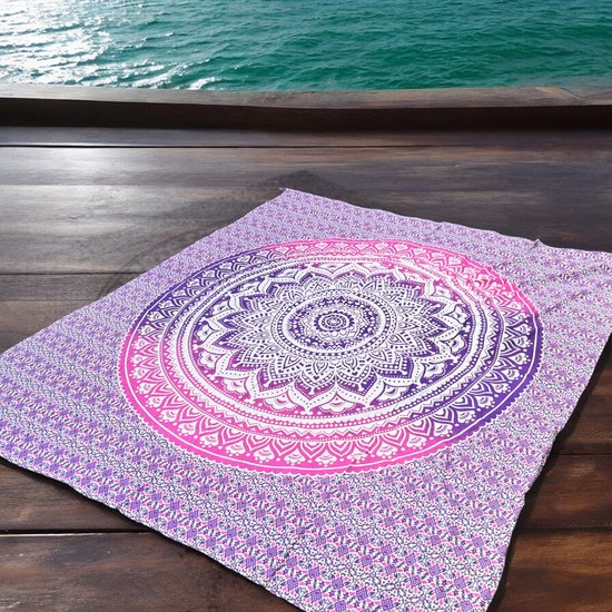 Extra dun strandkleed - XL strandlaken - Paars/roze - Mandala - groot strandkleed - katoen - Ibiza strandkleed - dun strandlaken - XXL Strandlaken - Extra Groot - XXL Sneldrogend Groot Strandkleed - Compact & Lichtgewicht – Ruimtebesparend