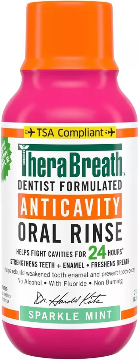 TheraBreath Anticavity Fluoride Mouthwash – Sparkle Mint – Travel Size – Mondwater – 88 ml