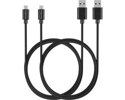 2x Micro USB naar USB A Kabel Zwart - 1 meter - Oplaadkabel voor Huawei MediaPad T5 (10.1" 2018) / MediaPad T3 (10" 2017) / MediaPad M5 Lite (8" 2019) / MatePad T8 (8" 2020)