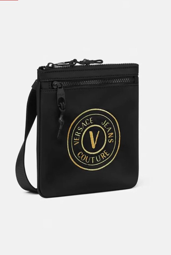 Versace Jeans Couture Embroidered V-Emblem Crossbody Bag Black/Gold