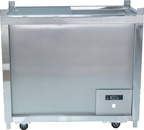 Framecool Horizontale Vrieskist FCFS01 in Trolley - Volledig RVS - Stapelbaar - Schuifdeuren - 2 zwenk en 2 bokwielen - stapelbaar