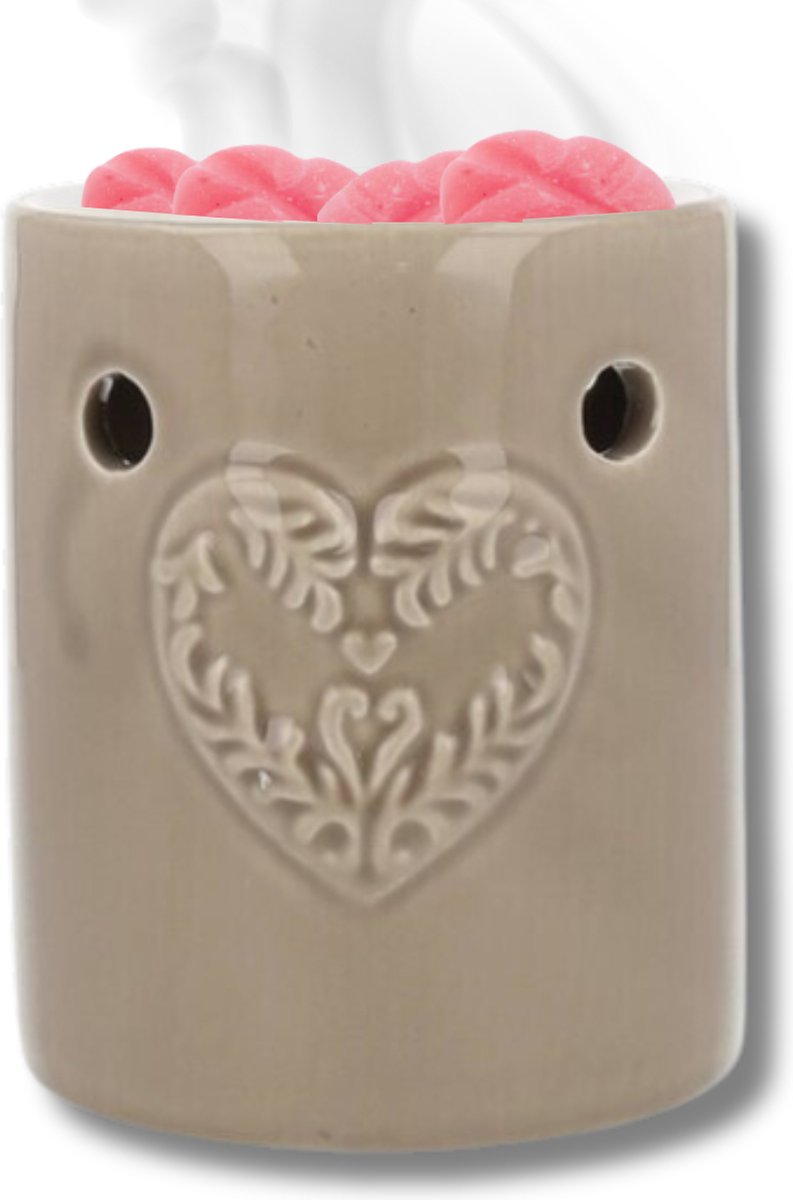 Scentchips® Regular Embossed Hart - Waxbrander - Geurbrander - Oliebrander - Wax Melts Brander - Aromabrander - Ook Geschikt Voor Essentiële Oliën - Geurolie - Waxmelts - Taupe