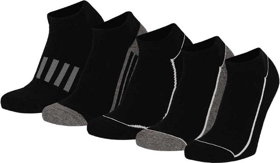 Apollo boys sneaker sokken zwart/grijs 5-pack maat 35-38