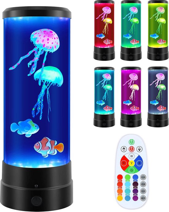 Lampe LED pour aquarium méduse - Simulation réaliste de méduses nageuses - Éclairage LED multicolore - Convient aux Enfants - Lampe d'art décorative pour la Détente et l'ambiance - Piles incluses