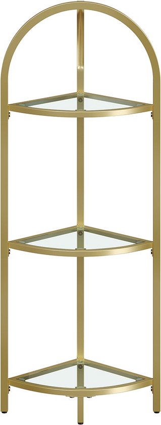 Rootz Hoekplank - Goudkleurige metalen plank - Displaystandaard van gehard glas - Stijlvolle opbergoplossing - Ruimtebesparend ontwerp - Eenvoudige montage - 28 cm x 28 cm x 95,2 cm