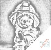 Stippeltekening - Dotting - Stippelschilderij - 50 x 50 cm - Brandweerhond