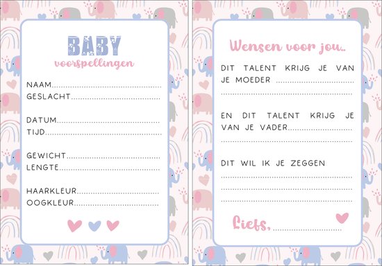 Babyshower invulkaarten | Baby voorspellingskaarten | Baby Olifant ...