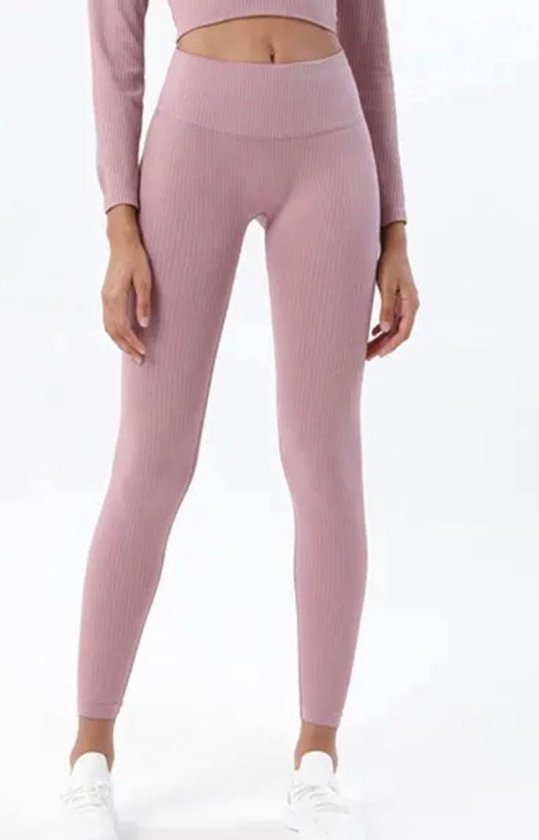 LIGHT RIBBED GYM LEGGING Maat L Oudroze Roze Fitness legging Fitness outfit. bol