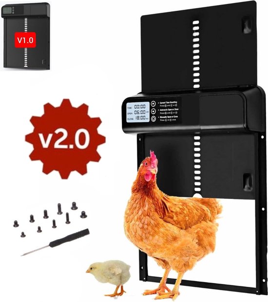 Foto: Uniegg metalen kippenluik automatisch 2 0 op batterij professioneel extra stevig en betrouwbaar 2e generatie automatische kippendeur chickenguard timerfunctie zwart geschikt voor honden katten knaagdieren en kippen waterdicht