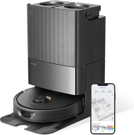 roborock Qrevo Robotstofzuiger met dweilfunctie, Dual Spinning Mops, Automatisch Drogen/Moppen Wassen/Mop Optillen, Zelf Bijvullen/Legen, Reactive Tech Obstacle Avoidance, 5500Pa Zuigkracht(Zwart)