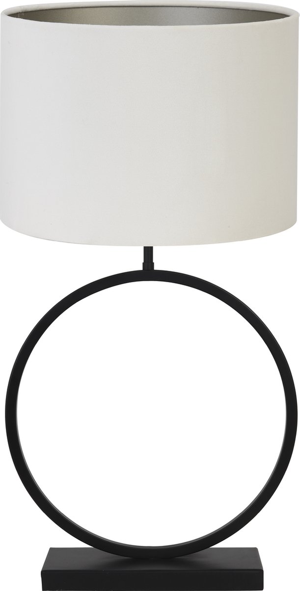 Light & Living Tafellamp Liva/Velours - Zwart/Off white - Ø40x78,5cm - Tafellamp met kap