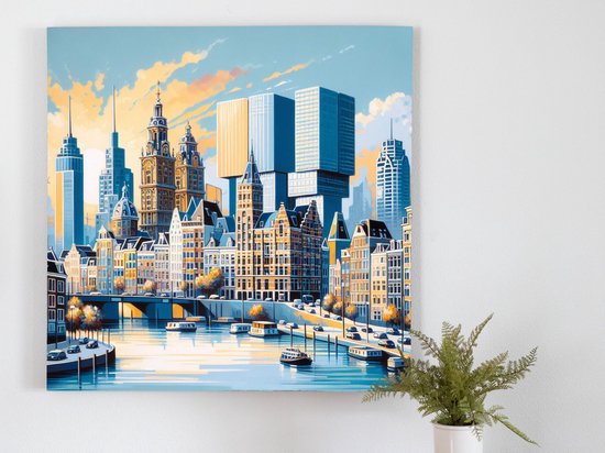 Acryl rotterdam schilderij | Bruisend Rotterdam: Een verrassende mix van kleur en cultuur | Kunst - 80x80 centimeter op Dibond | Foto op Dibond