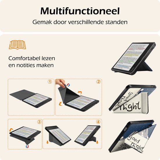 Hoesje Geschikt voor Kobo Libra Colour Hoes Book Case Trifold - Hoes Geschikt voor Kobo Libra Colour Hoesje Book Cover Met Screenprotector - Kat van Hoesje  — afbeelding 3