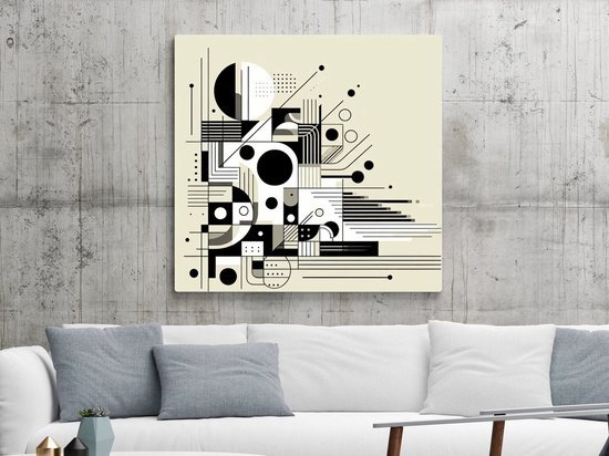 Modern zwart wit schilderij | Abstracte monochrome compositie: een eigentijdse interpretatie van contrastrijke kunst | Kunst - 40x40 centimeter op Canvas | Foto op Canvas