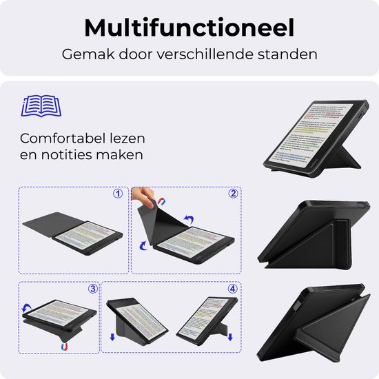 Hoesje Geschikt voor Kobo Libra Colour Hoesje Luxe Bescherm Case Trifold Met Screenprotector - Hoes Geschikt voor Kobo Libra Colour Hoes Book Cover - Zwart van Hoesje  — afbeelding 5