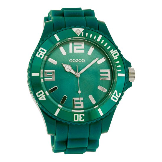 OOZOO Timepieces - Aqua groene horloge met aqua groene rubber band - C4331