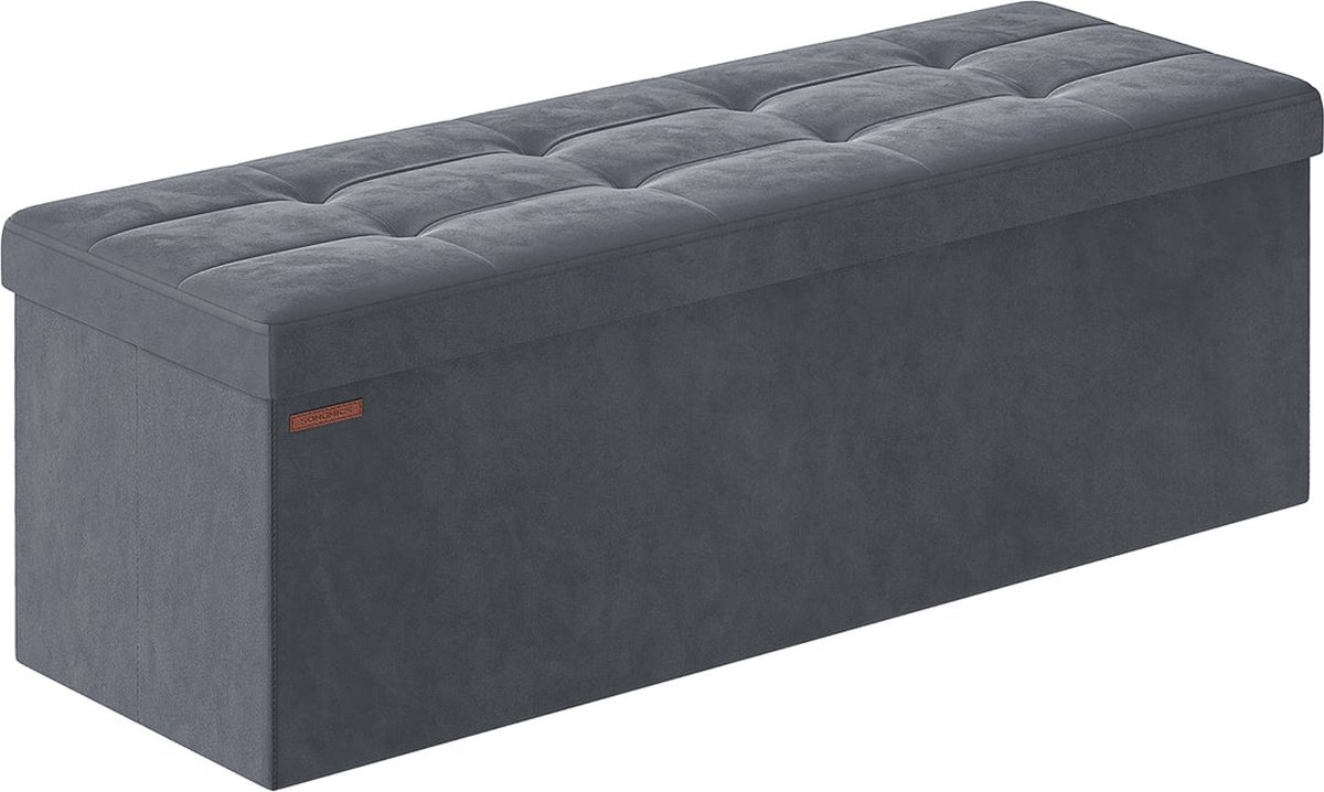 Rootz Living Rootz fluwelen zitkist opbergpoef gestoffeerde bank MDF-constructie 38 cm x 110 cm x 38 cm leisteengrijs capaciteit 131 l maximale belasting 300 kg