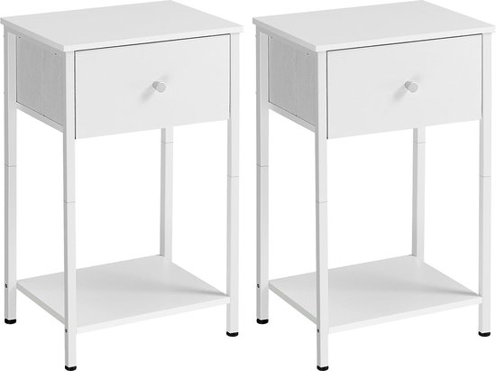 Rootz 2 Piece Set Bedside Tables - Nightstand - End Tables - Chipboard Steel Non-Woven Fabric - 28cm x 38cm x 61cm - White - Lightweight - Sturdy - Easy Assembly
