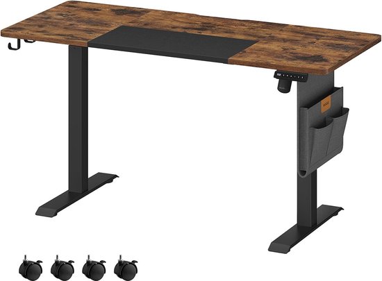 Rootz Electric Height-Adjustable Desk - Standing Desk - Sit-Stand Desk - Chipboard Steel Non-Woven Fabric - Vintage Brown-Dove Gray - 60cm x 140cm x (72-120)cm - 27.9kg - 80kg Load Capacity