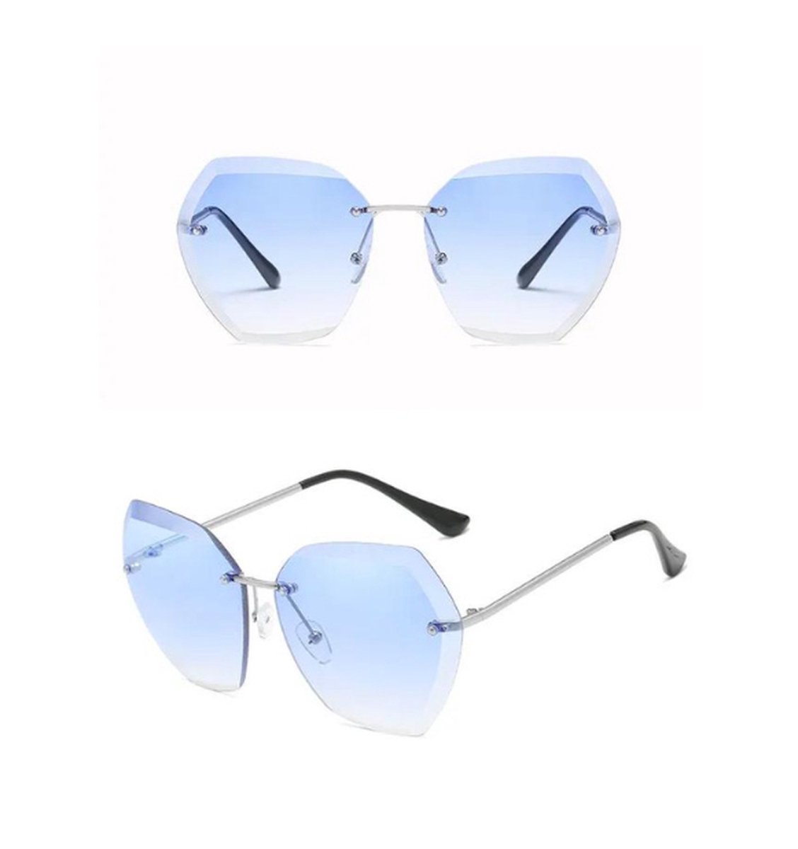 ASTRADAVI Zonnebril - Vintage Pentagon Vorm - Randloos Lenzen - Blauw & Zilveren Montuur