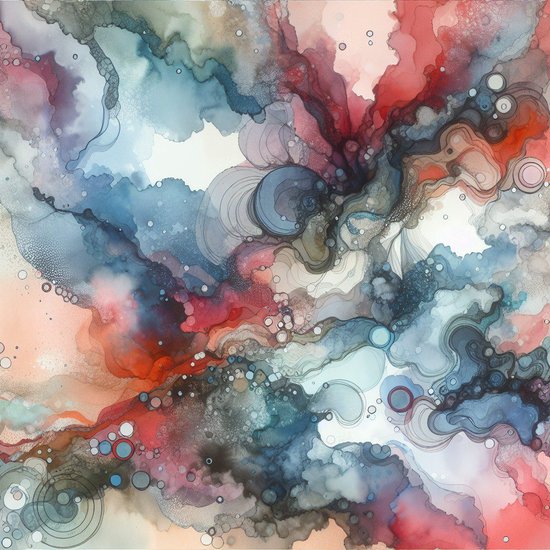 Abstract aquarel schilderij | Golvende kleuren: Een waterverf meesterwerk van abstracte schoonheid | Kunst - 100x100 centimeter op Dibond | Foto op Dibond
