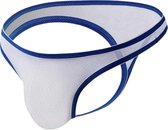 LekkerStout® Heren Contrasttrim String Ondergoed - Wit Blauwe Details Lichte Stretch Allerdaags L/XL