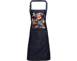 Grappig persoonlijk schort voor de BBQ liefhebber - Grill Master Beer - Spijkerstof - Blauw - Print