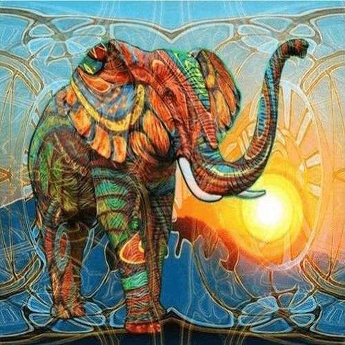 Diamond Painting - Olifant met zon - Volledig - Vierkanten steentjes - 50x40cm