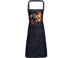 Grappig persoonlijk schort voor de BBQ liefhebber - Grillfather - Spijkerstof - Blauw - Print
