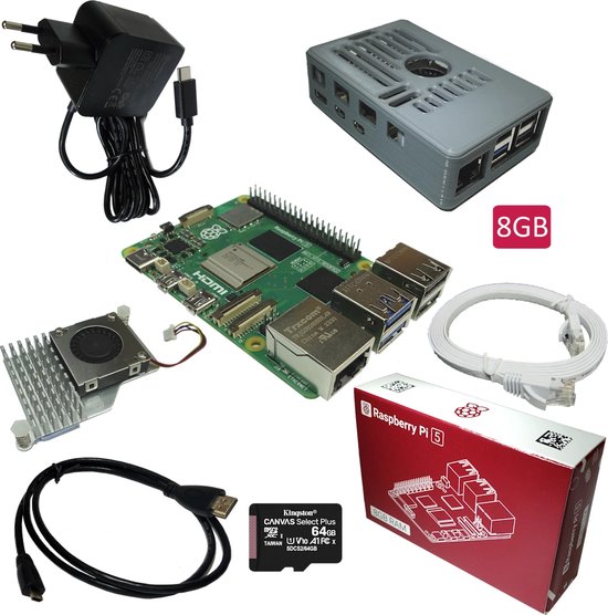 Raspberry Pi 5 starter kit – 8GB – met ventilator – 64GB SD-kaart