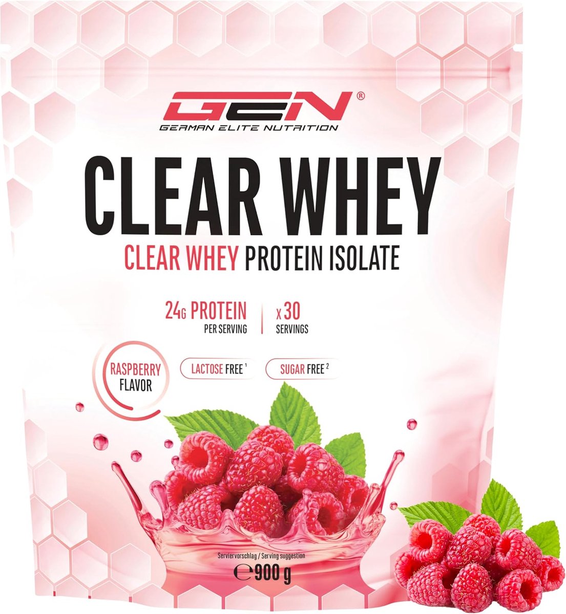 Goedkoopste Clear Whey Isolaat - Eiwitshake - Proteïne Ranja - Raspberry / Framboos smaak - 30 Servings - 900 g - 24g proteïne per serving - Verfrissend proteïne shake
