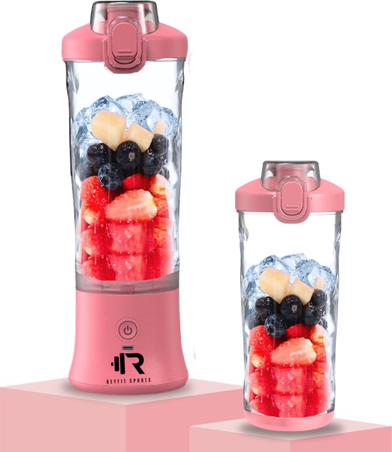 ReyFit Sports Draagbare Blender 600ML - Smoothie Maker - Ijsbreker - Blender to go - Portable Blender - Draadloos - USB Oplaadbaar - 280W - Roze van ReyFit — afbeelding 2