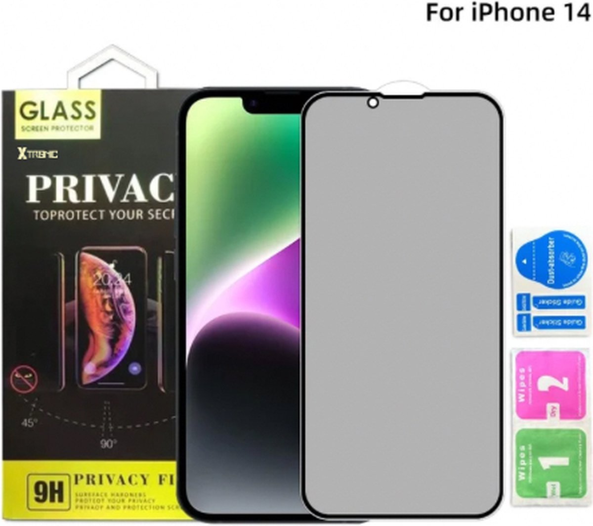 Privacy Screenprotector geschikt voor iPhone 14 - Extra Sterk en Veilig 9H Geharde Glasbescherming - Screenprotector Privacy - Anti-meekijk - Anti-inkijk