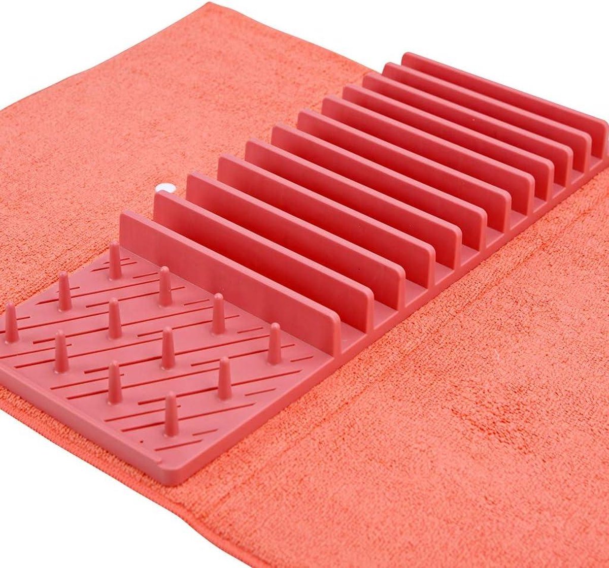 Goedkoopste Microvezel Afdruiprek en Onderlegger - 2-in-1 Afdruiprek voor Borden en Glazen - Koraal Kleur