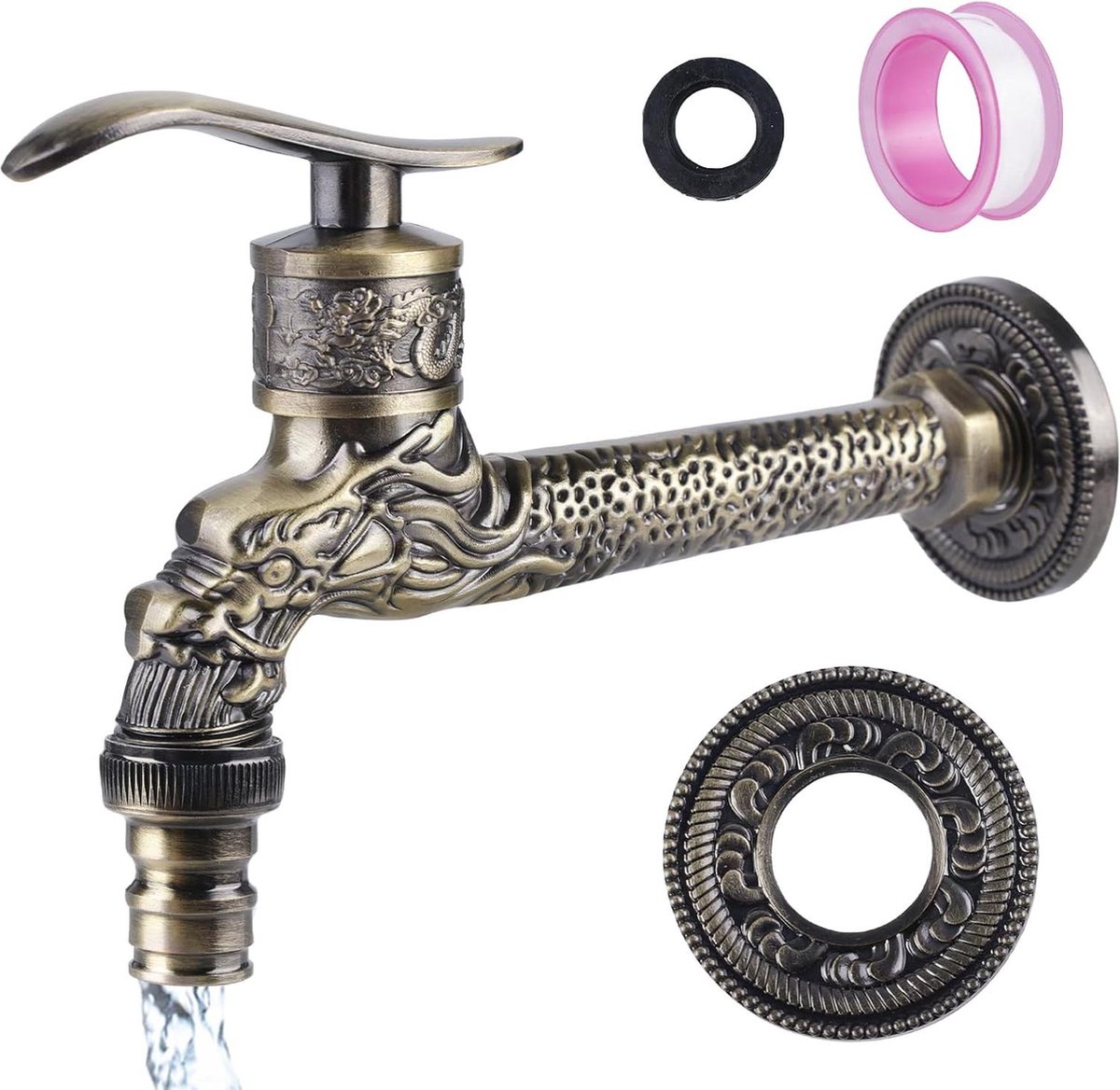 Antieke Vintage Kraan met Decoratieve Afdekking Grove Lint Buitenkranen Badkamer Tuin