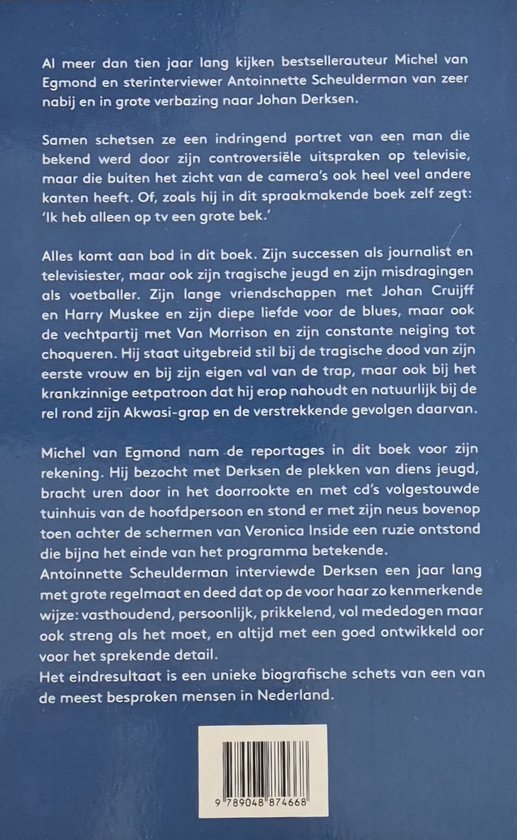 Boekomslag met portret van Johan Derksen en biografie.