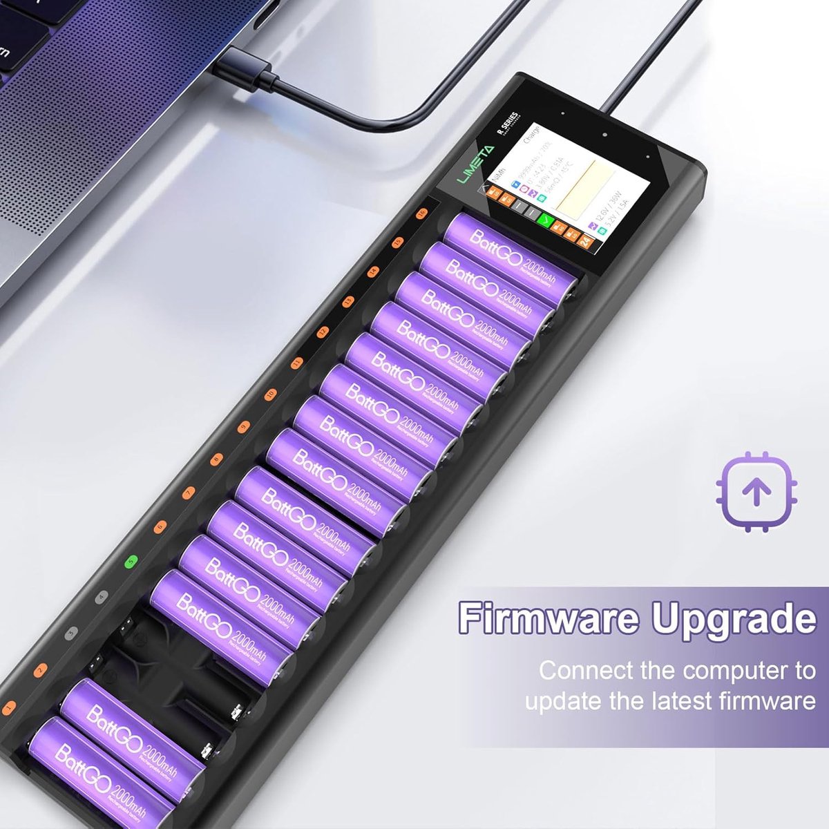 LIMETA 16 Bay AA AAA batterijlader - universele USB Type-C batterijlader LCD -display - oplaadbare snellader batterij Li-lon LiHv NI-MH NI-Cd