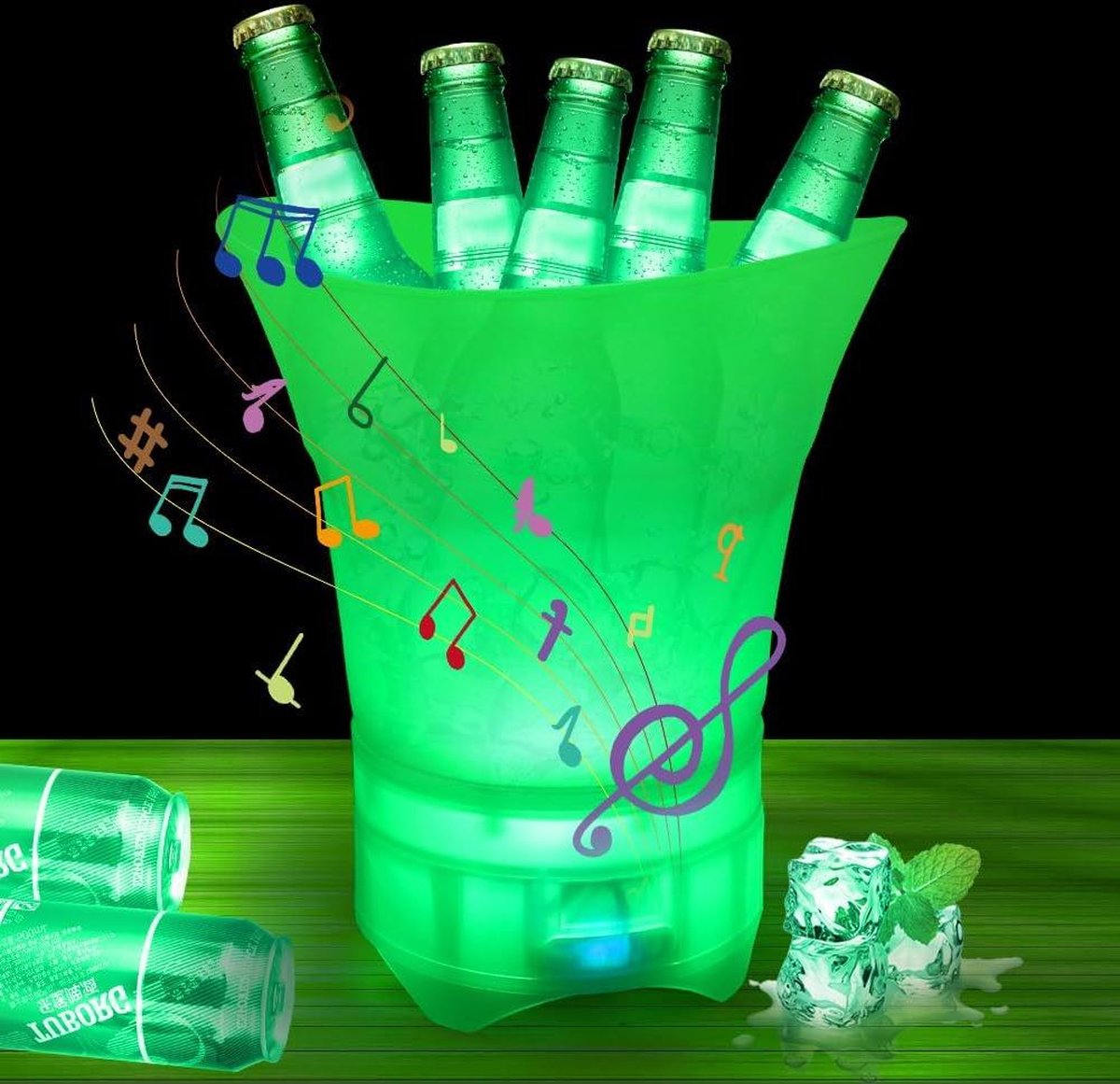 LED Ice Bucket 5L Foldable with Bluetooth Speaker Multi Colour Changing Drink Holder Party Bar Wine Cooler