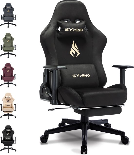 Symino Gaming Stoel - Gamestoel - Ergonomische Bureaustoel - Verstelbaar - Gaming Chair - 56x47x126-135cm - Zwart