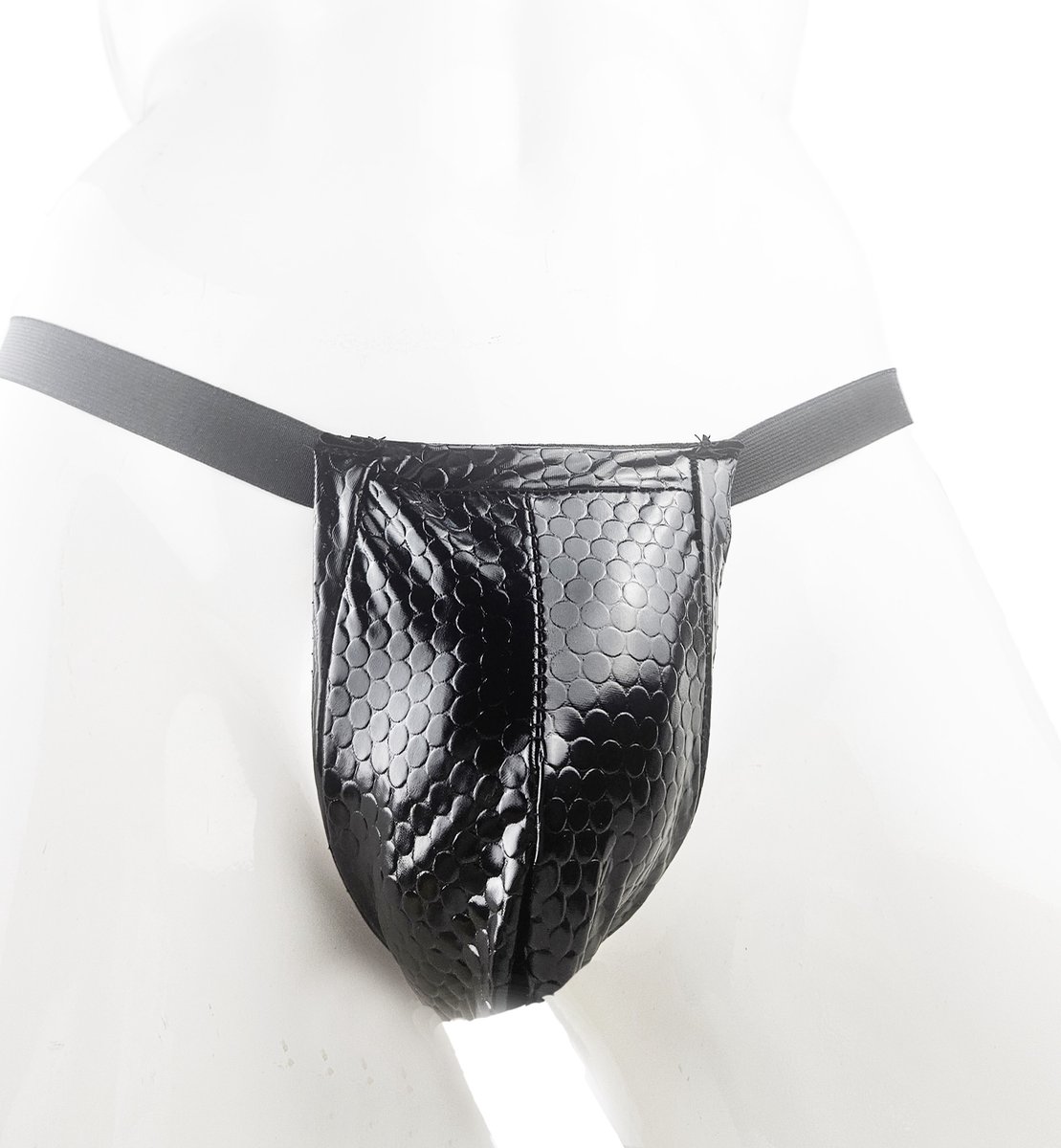 Goedkoopste BamBella® Slip Datex (Latex & Stof ) voor mannen - L/XL - Erotische Sexy SM BDSM Lingerie Heren - Zwart mannen ondergoed slip Reptiel print