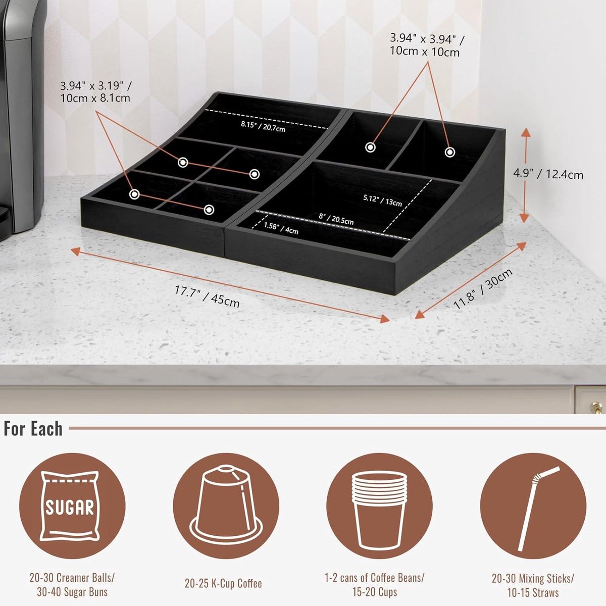 thumbnail: Houten Koffie Organizer Station Met Lade - Antislip Thee En Koffiehouder Voor Keuken En Kantoor