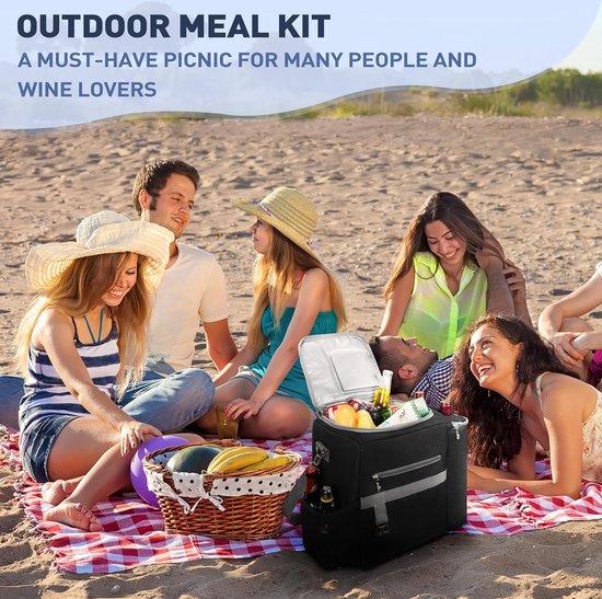 Koeltas, thermotas, bierbox, 20 liter, voor heren, koelbox, thermobox, lunchtas, thermotas, groot, koeltas, lunchtas voor outdoor, picknick, camping, strand, auto, fiets, zwart van KOEL — afbeelding 5