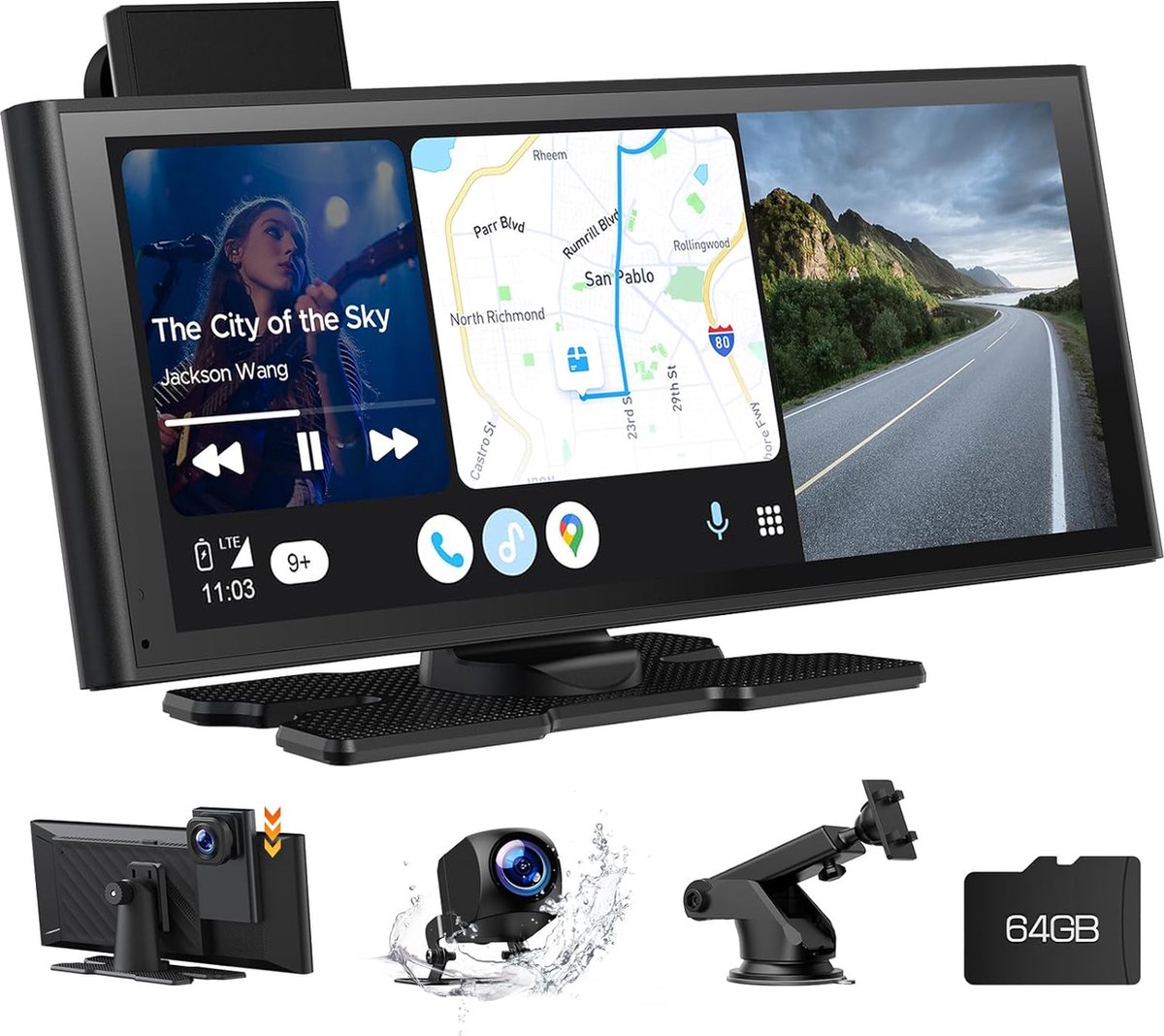 Draadloos Carplay Screen - 926 inch - Autoradio met 4K Dash Cam en Achteruitrijcamera - Apple Carplay en Android Auto - GPS-navigatie - Loop Recording - AUX/FM Carplay scherm
