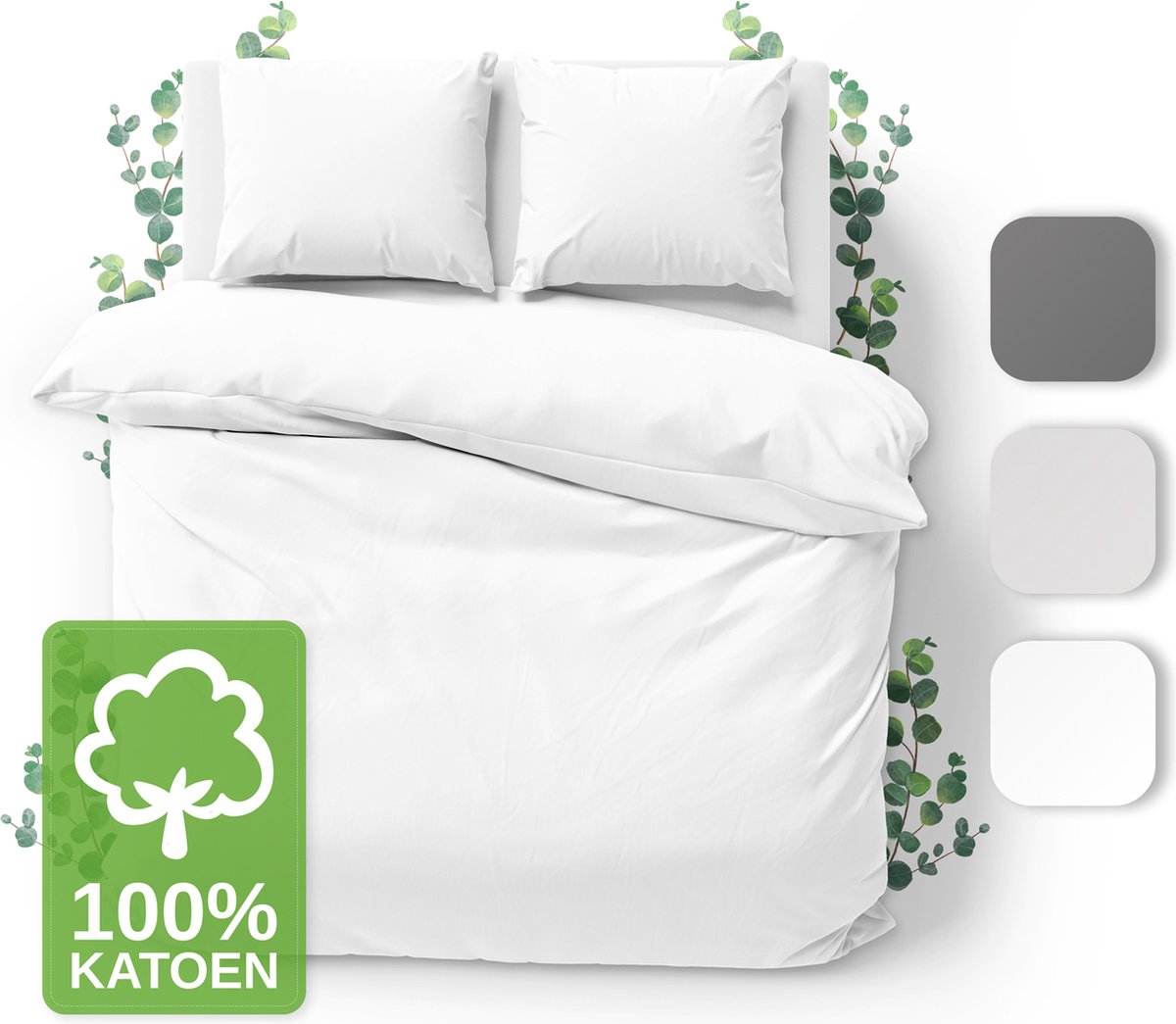 JACOBSON Dekbedovertrek - 240x220 cm + 2 Kussensloop 80x80 cm - 100% katoen - met Rits - Wit