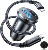 REVALL® 54W Autolader met USB-C Kabel en Kabel Organizer - Laadt 5x zo snel - Snellader - Auto Oplader - Aluminium - Zwart